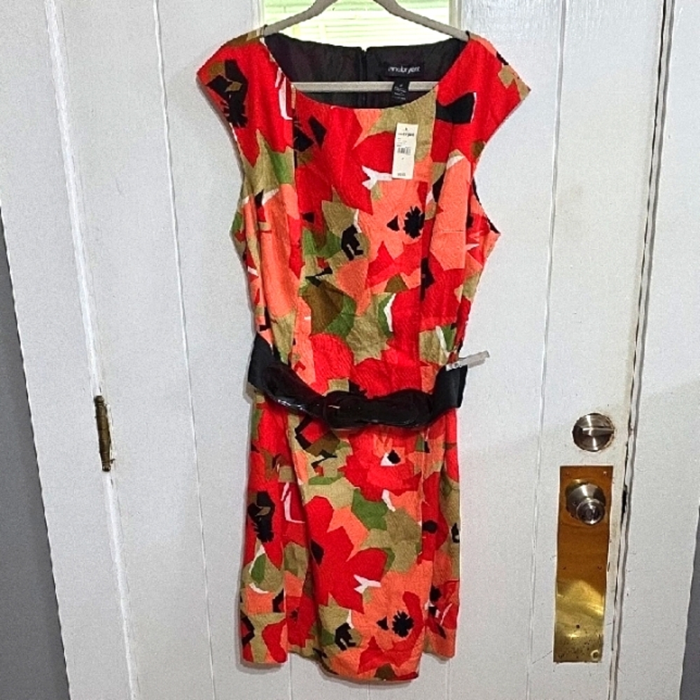 NWT Lane Bryant Women's Dress Colorful Belted Cotton Comfort Sz 20 *READ*